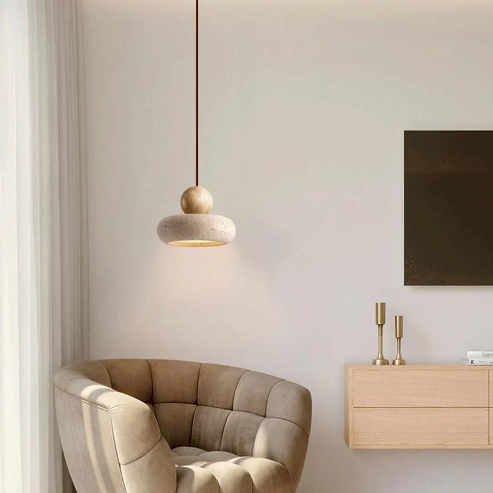 Alvione Bauhaus Natural Travertine Stone Pendant Light | Minimalist Luxe