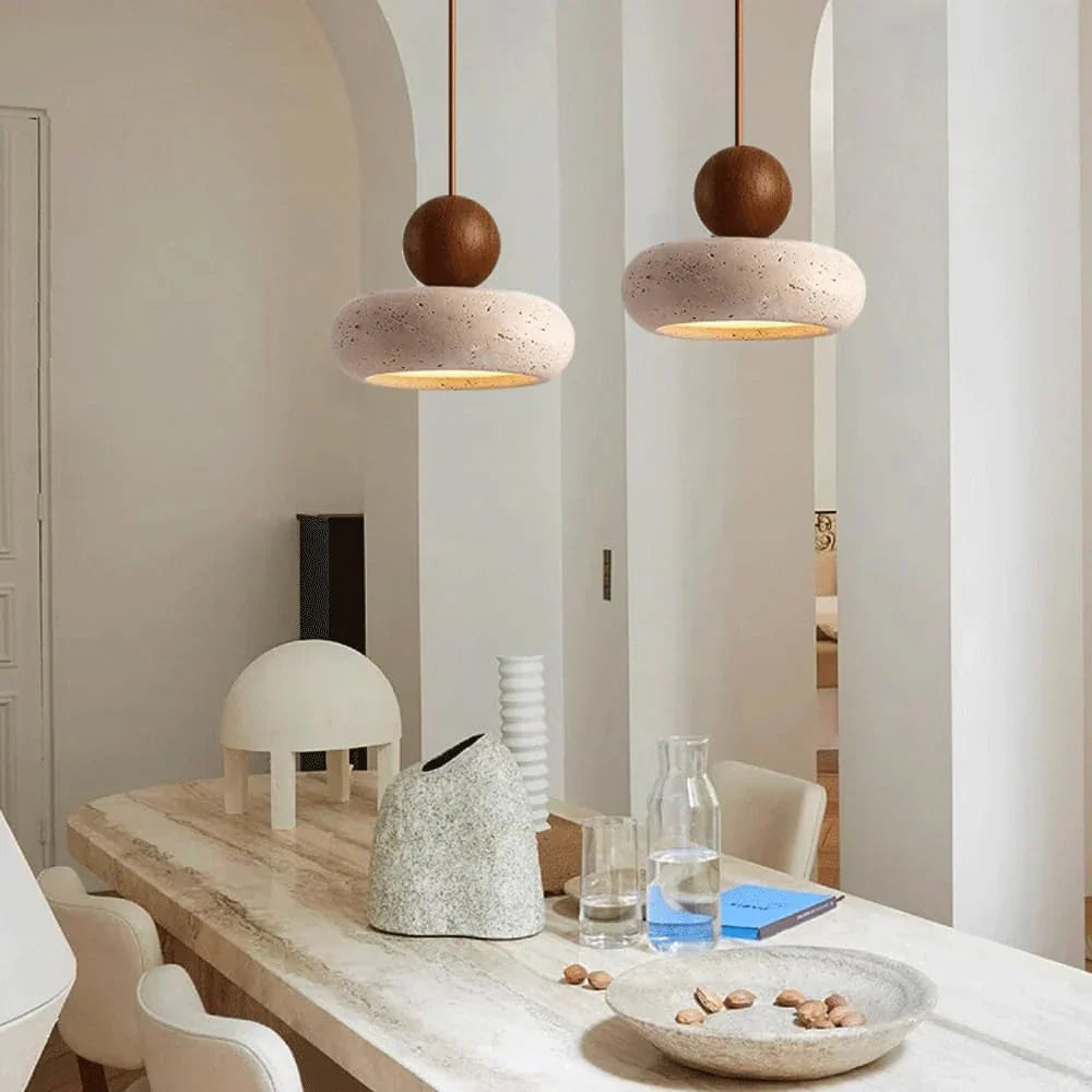 Alvione Bauhaus Natural Travertine Stone Pendant Light | Minimalist Luxe