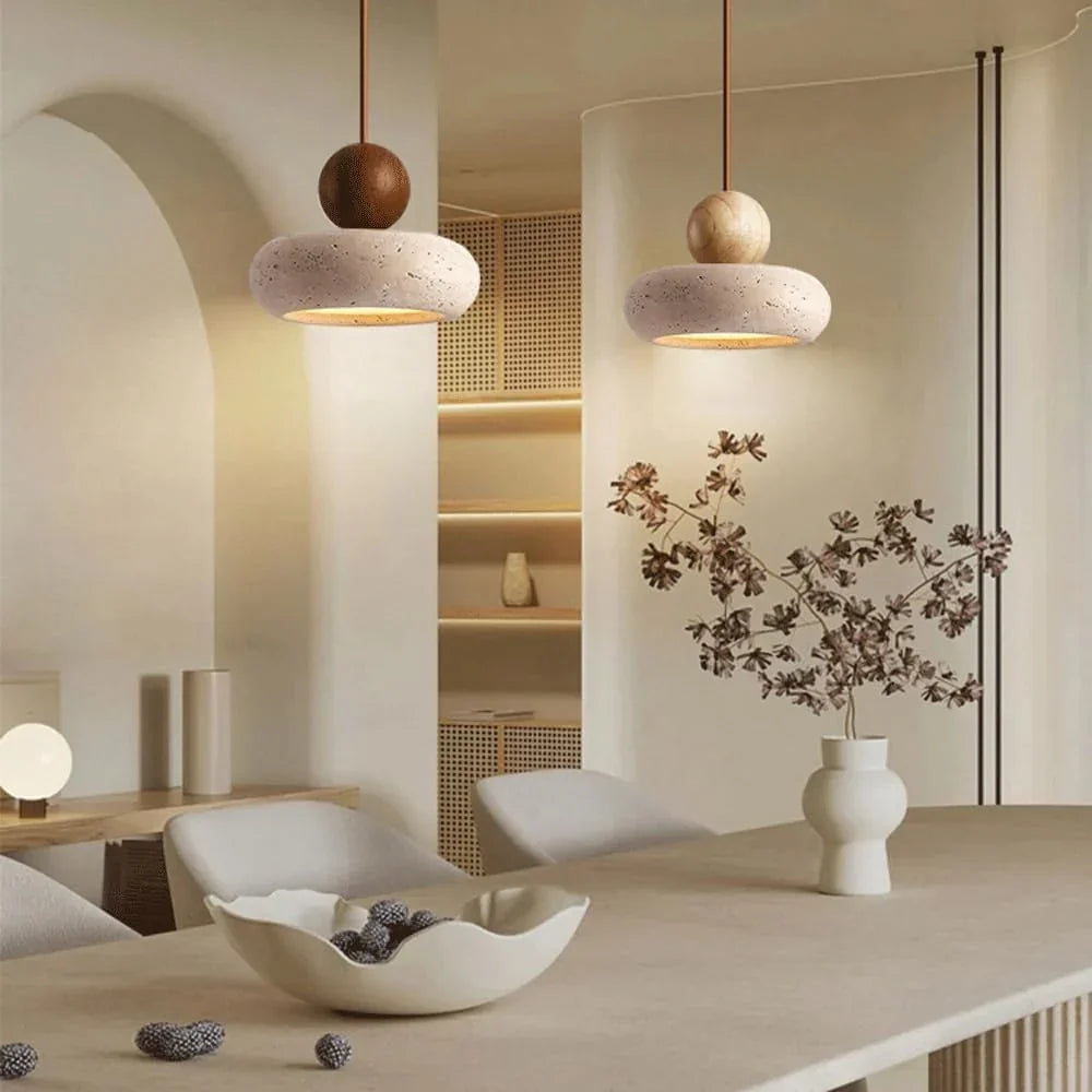 Alvione Bauhaus Natural Travertine Stone Pendant Light | Minimalist Luxe