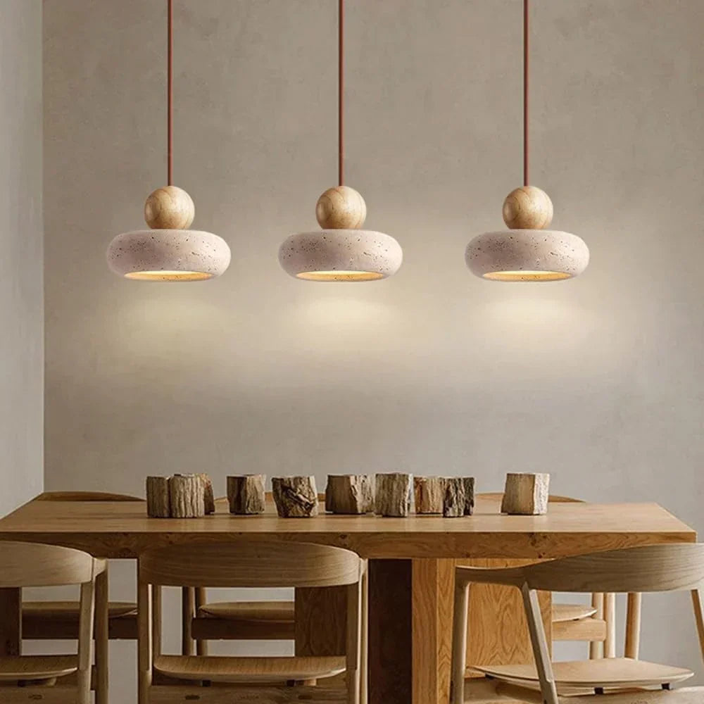 Alvione Bauhaus Natural Travertine Stone Pendant Light | Minimalist Luxe