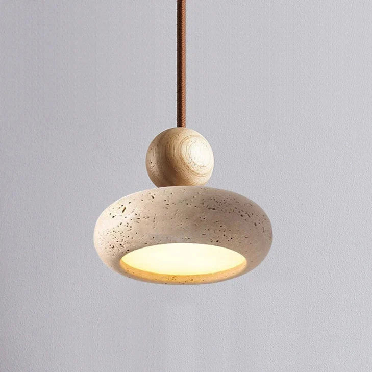 Alvione Bauhaus Natural Travertine Stone Pendant Light | Minimalist Luxe