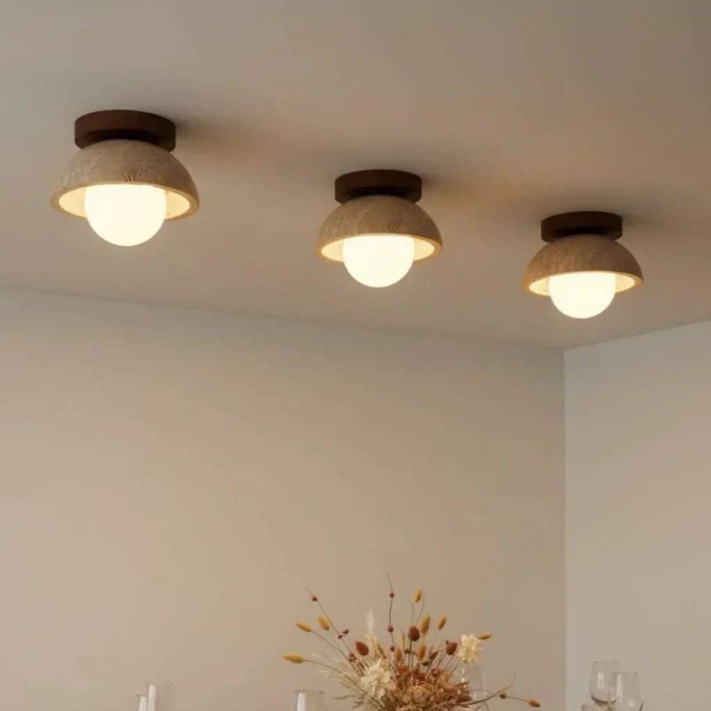 Bjorn Wabi-Sabi Travertine Ceiling Light - Natural Stone & Walnut Wood