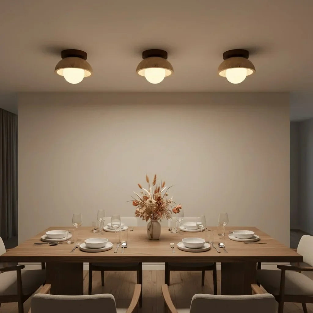 Bjorn Wabi-Sabi Travertine Ceiling Light - Natural Stone & Walnut Wood