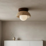 Bjorn Wabi-Sabi Travertine Ceiling Light - Natural Stone & Walnut Wood