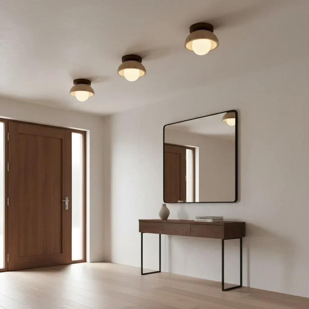 Bjorn Wabi-Sabi Travertine Ceiling Light - Natural Stone & Walnut Wood