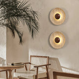 Caedralis Wabi-Sabi Travertine Round Wall Light | Natural Stone Sconce