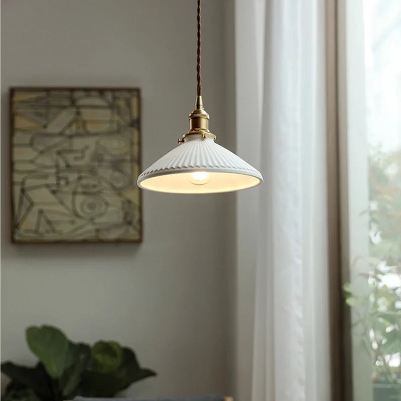 Hecate Pleated Ceramic Pendant Light | Modern Scandinavian Hat Design