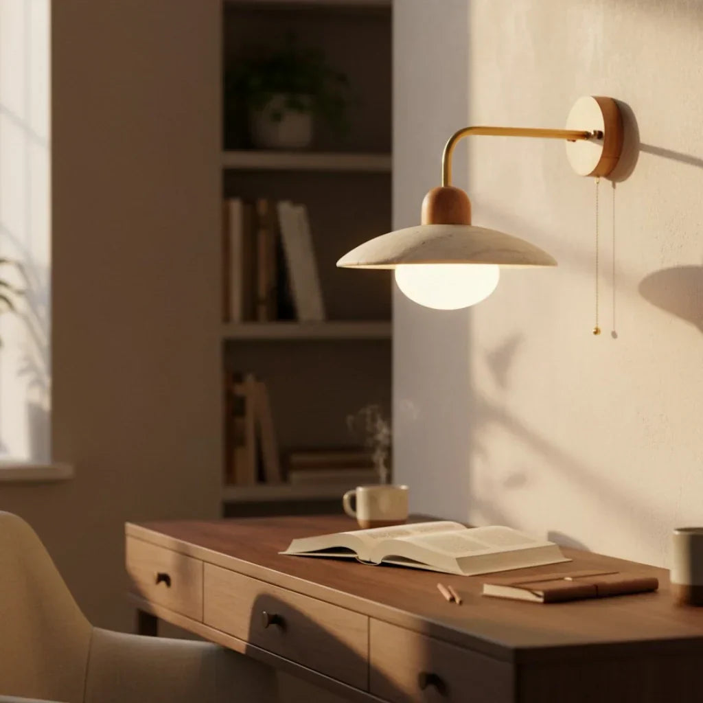 Jocelyn Modern Travertine Disc Wall Lamp | Natural Stone Sconce