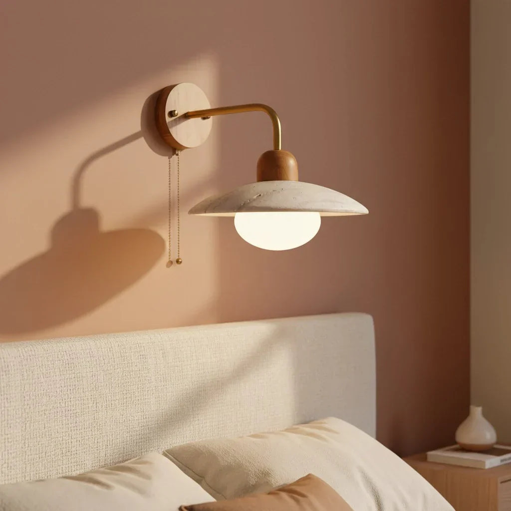 Jocelyn Modern Travertine Disc Wall Lamp | Natural Stone Sconce
