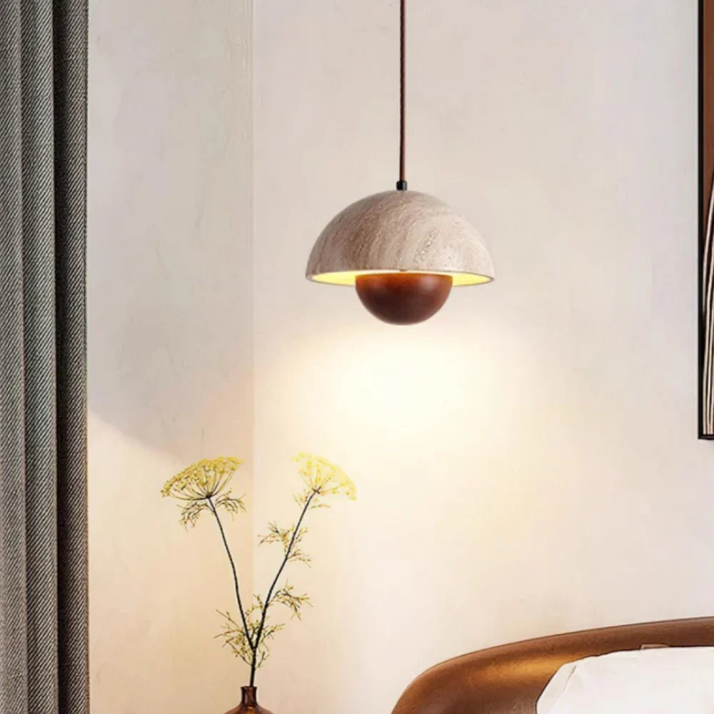 Lysandra Japandi Travertine Stone Pendant Light | Minimalist Natural Stone
