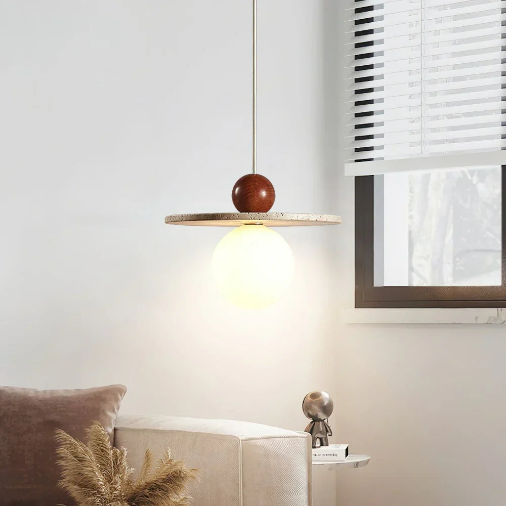 Lysira Scandinavia Travertine Disc Pendant Light | Minimalist Stone Lamp