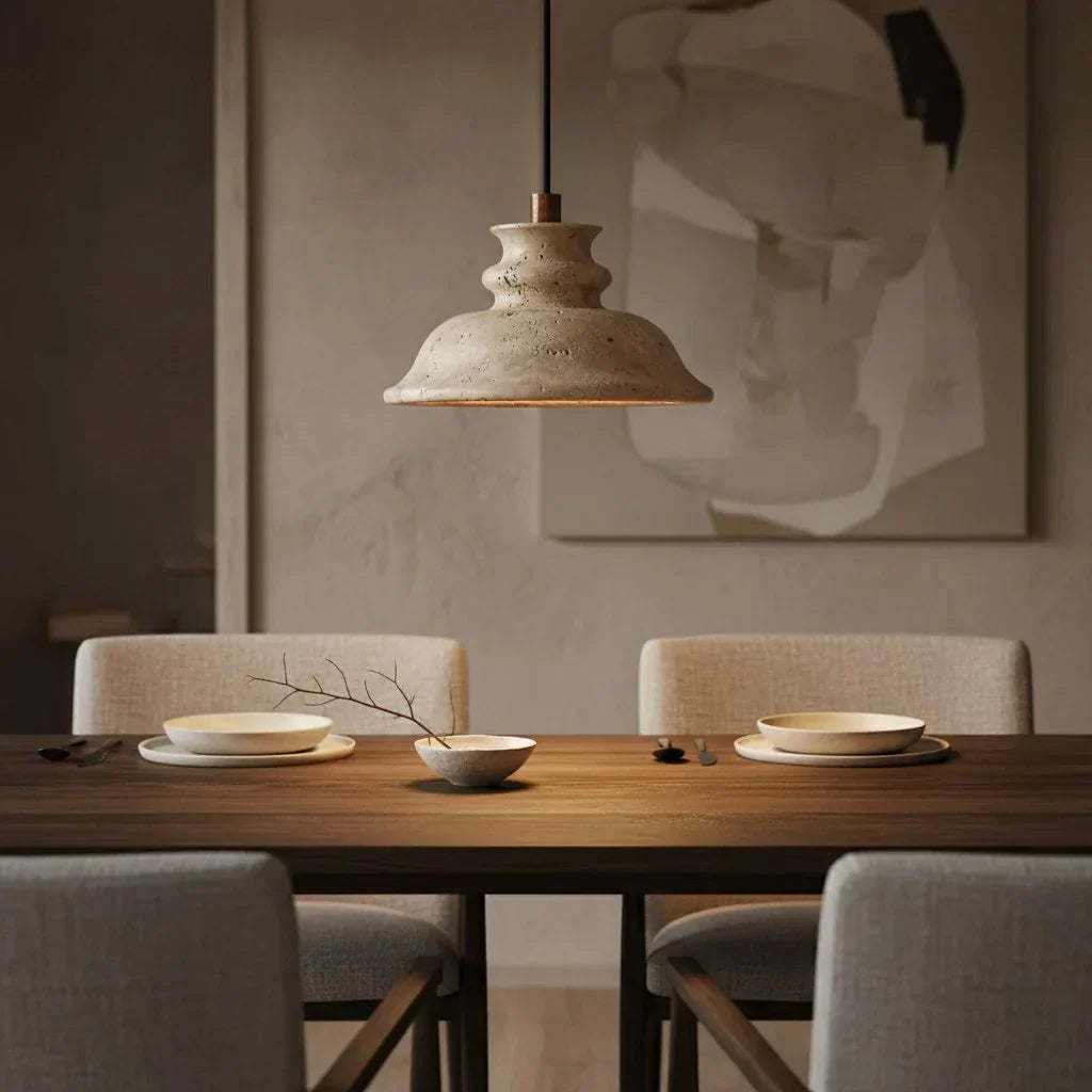 Maja Wabi-Sabi Travertine Bell Pendant Light | Natural Stone Hanging Lamp