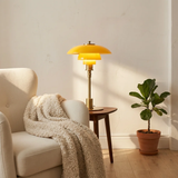 Mid-Century Modern Tiered Glass Mushroom Table Lamp | Amber & Brass Bedside Desk Light