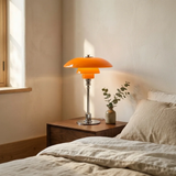 Mid-Century Modern Tiered Glass Mushroom Table Lamp | Amber & Brass Bedside Desk Light