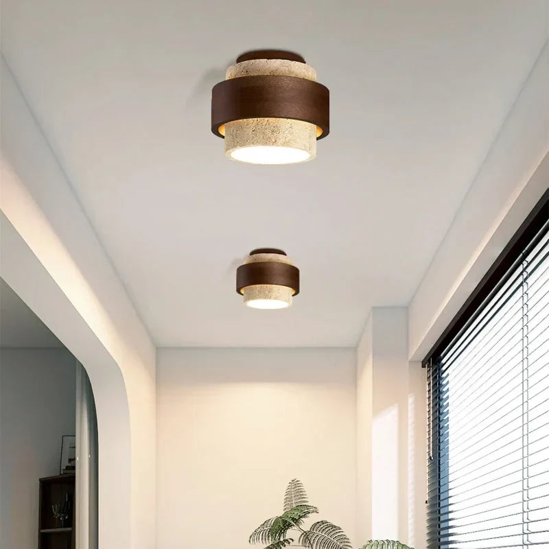 Owen Travertine Wabi-Sabi Ceiling Light - Handcrafted Minimalist Flush Mount