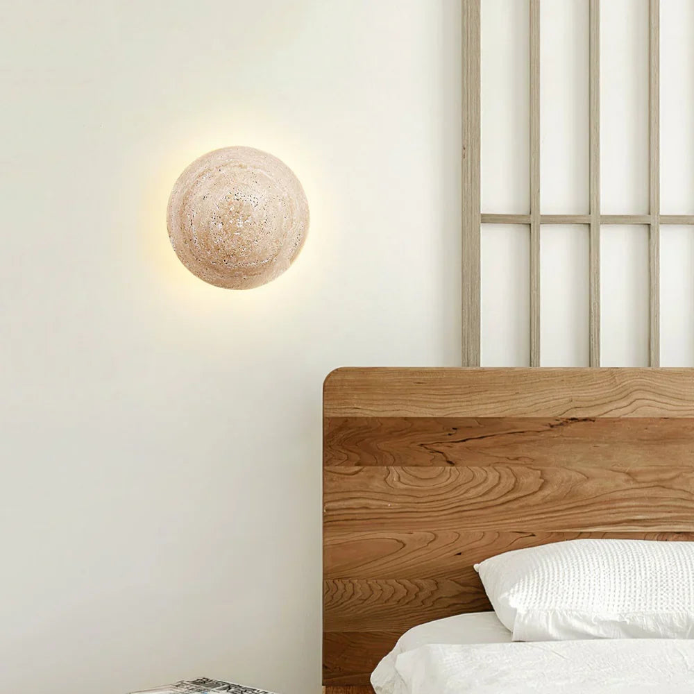 Ralvion Nordic Travertine Round Wall Light - Natural Stone Minimalist Sconce
