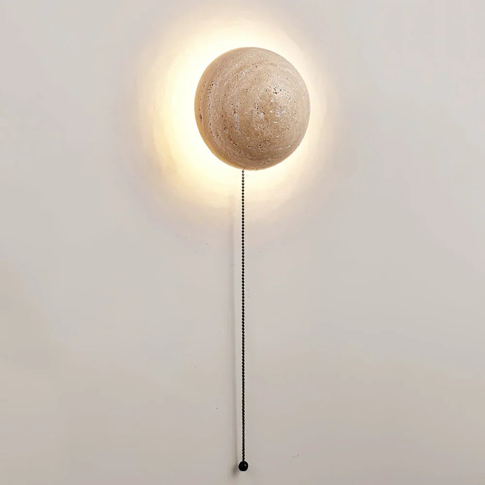 Ralvion Nordic Travertine Round Wall Light - Natural Stone Minimalist Sconce