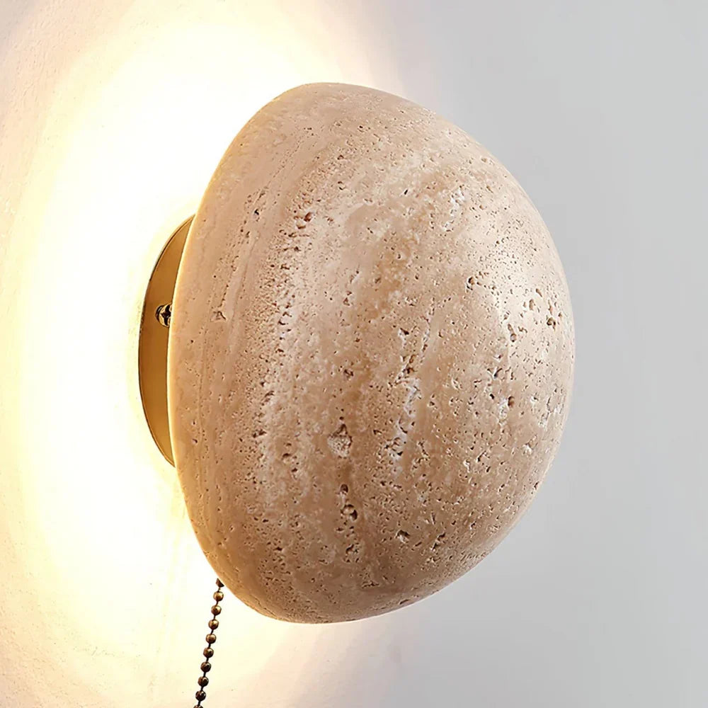 Ralvion Nordic Travertine Round Wall Light - Natural Stone Minimalist Sconce