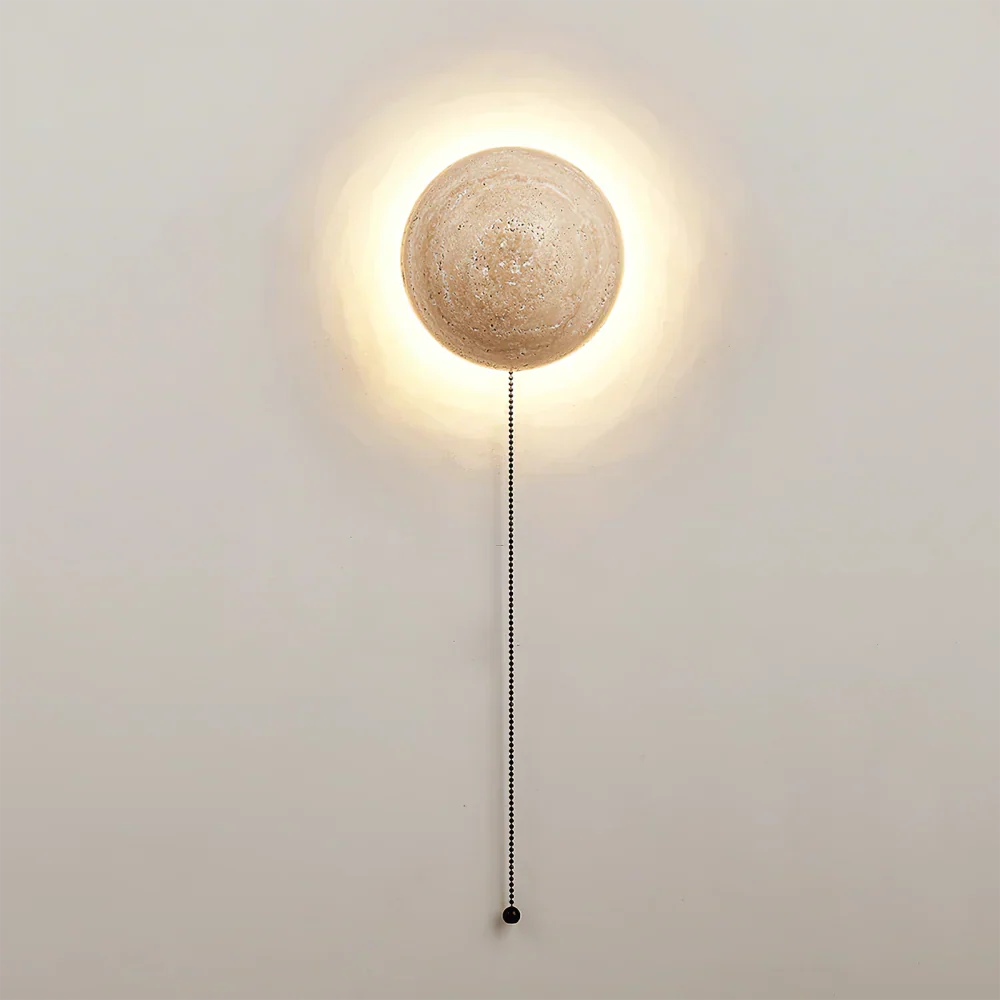 Ralvion Nordic Travertine Round Wall Light - Natural Stone Minimalist Sconce