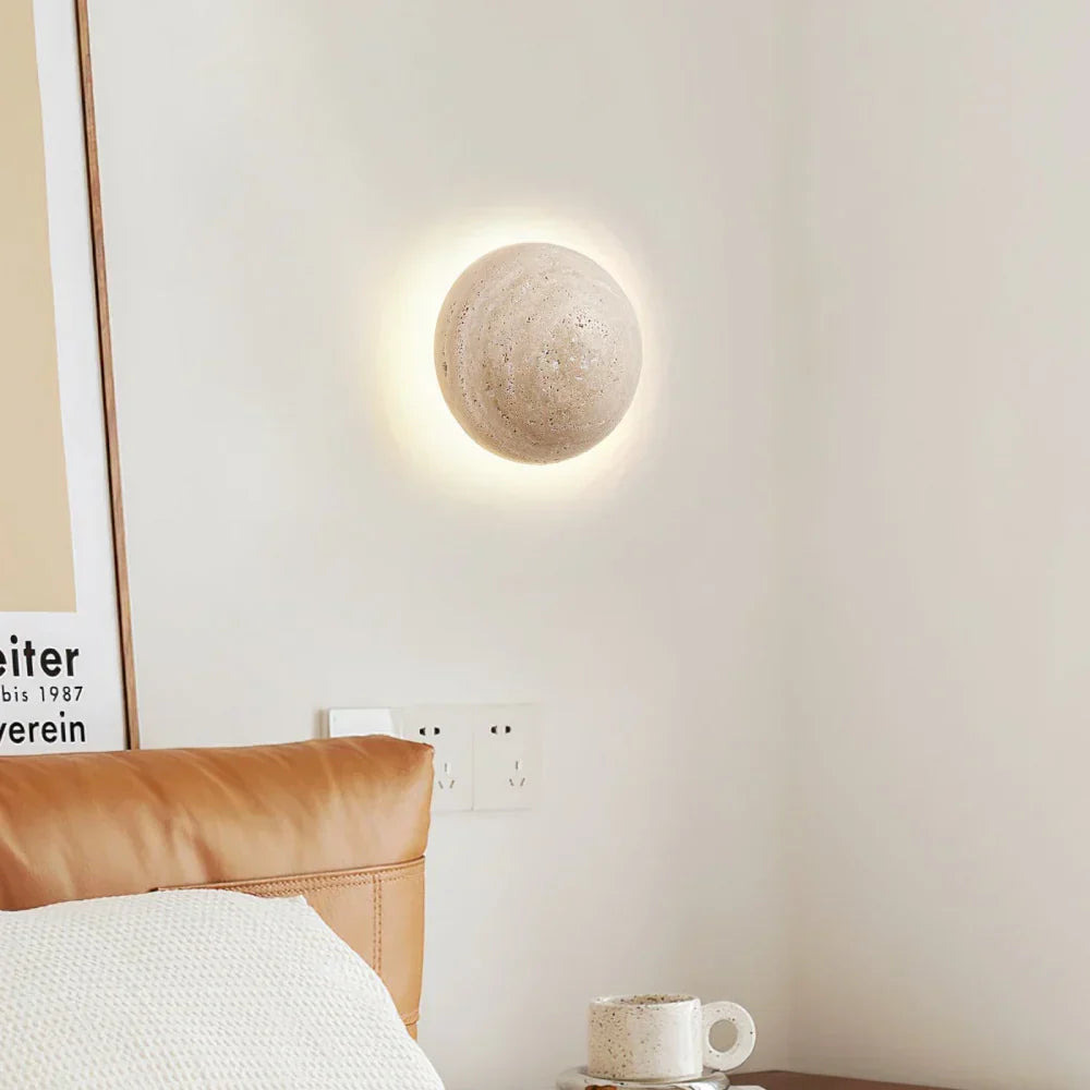 Ralvion Nordic Travertine Round Wall Light - Natural Stone Minimalist Sconce