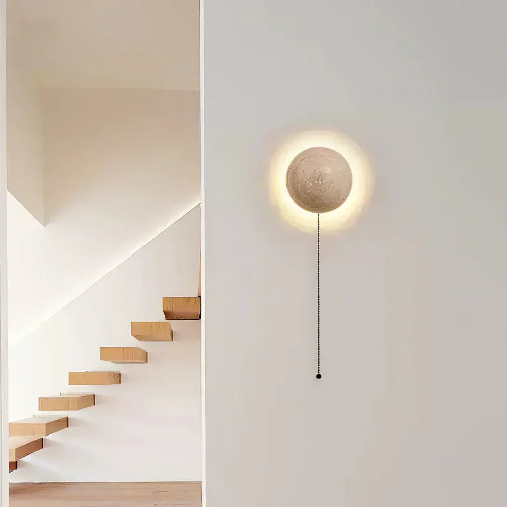 Ralvion Nordic Travertine Round Wall Light - Natural Stone Minimalist Sconce
