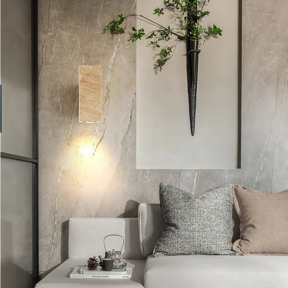 Sylvenna Vintage Column Travertine Wall Light | Natural Stone Sconce