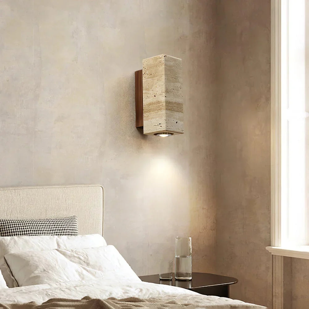 Sylvenna Vintage Column Travertine Wall Light | Natural Stone Sconce