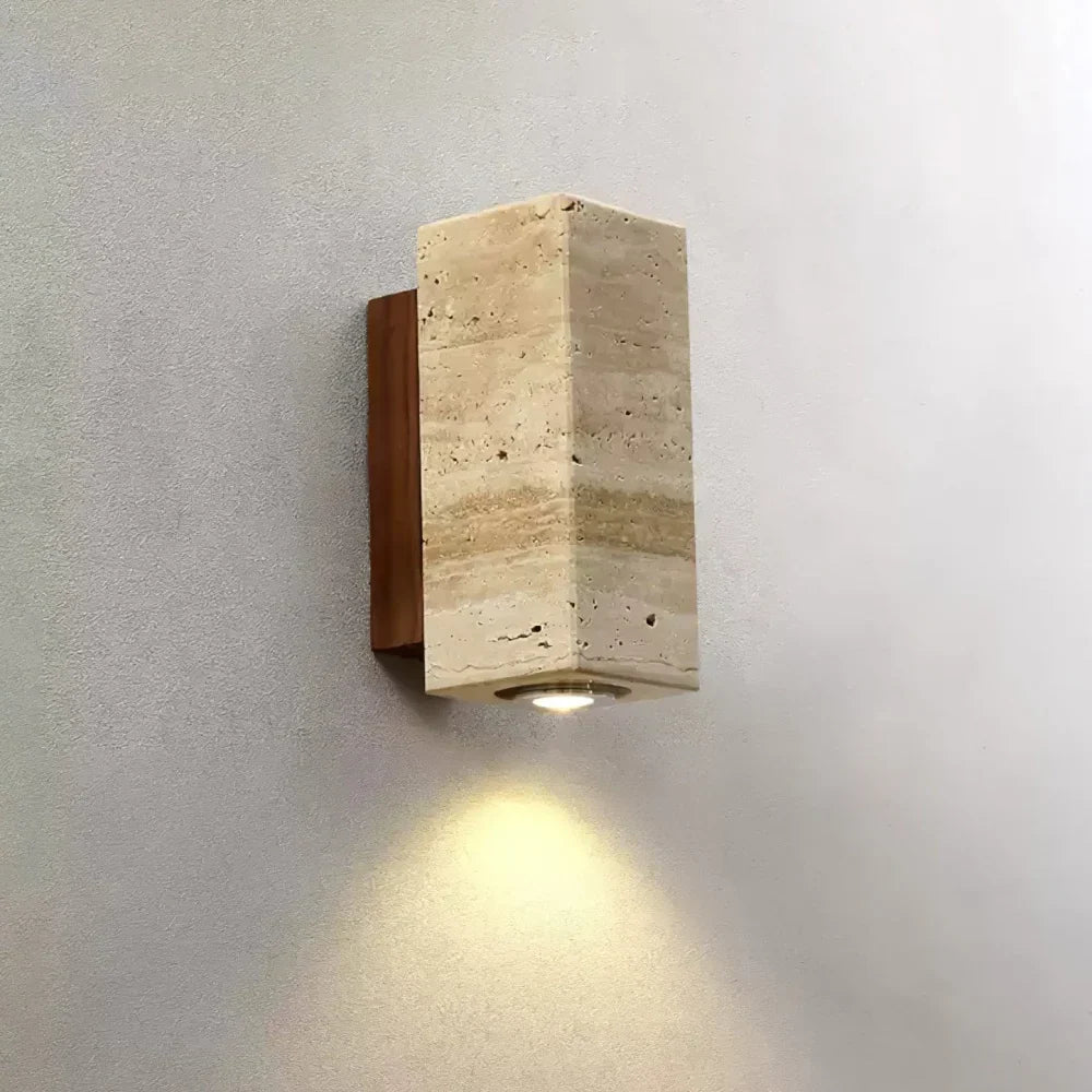 Sylvenna Vintage Column Travertine Wall Light | Natural Stone Sconce