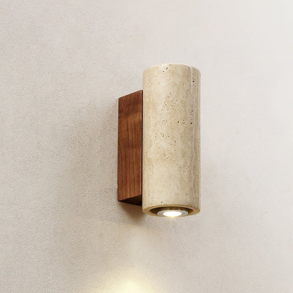 Sylvenna Vintage Column Travertine Wall Light | Natural Stone Sconce