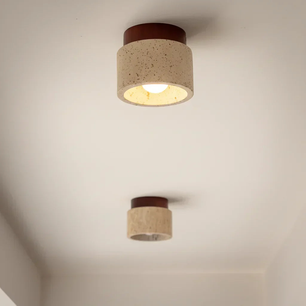 Yetvee Wabi-Sabi Travertine & Wood Ceiling Lamp | Minimalist Lighting