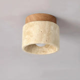 Yetvee Wabi-Sabi Travertine & Wood Ceiling Lamp | Minimalist Lighting