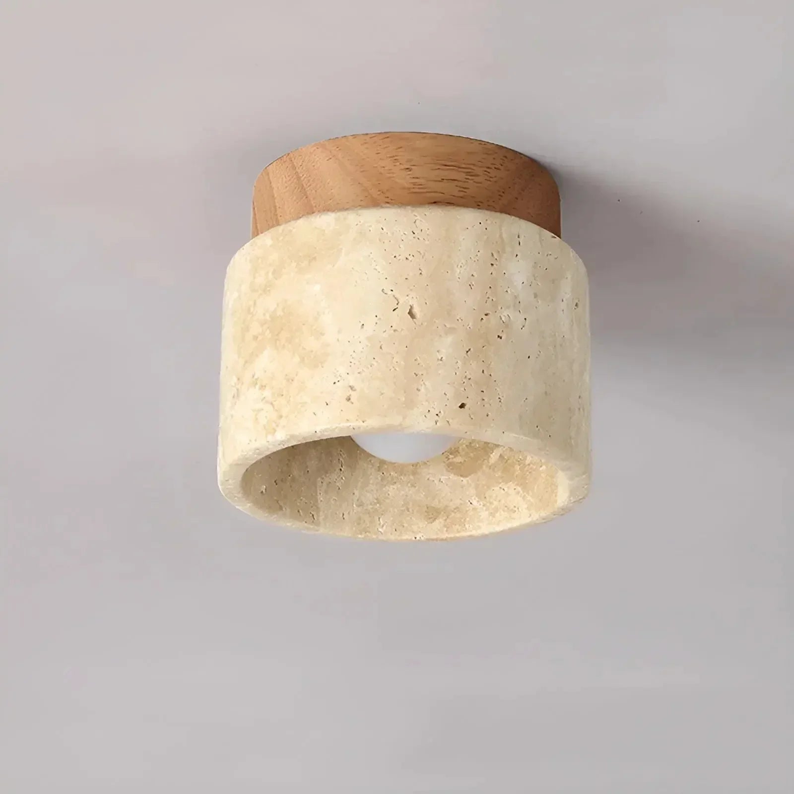 Yetvee Wabi-Sabi Travertine & Wood Ceiling Lamp | Minimalist Lighting