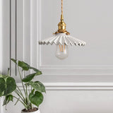 Nordic Vintage Ceramic Pleated Design Brass Led Pendent Lighting For Bedside Dining Table