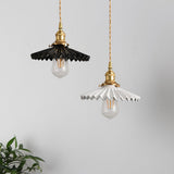 Nordic Vintage Ceramic Pleated Design Brass Led Pendent Lighting For Bedside Dining Table