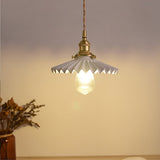 Nordic Vintage Ceramic Pleated Design Brass Led Pendent Lighting For Bedside Dining Table