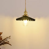 Nordic Vintage Ceramic Pleated Design Brass Led Pendent Lighting For Bedside Dining Table