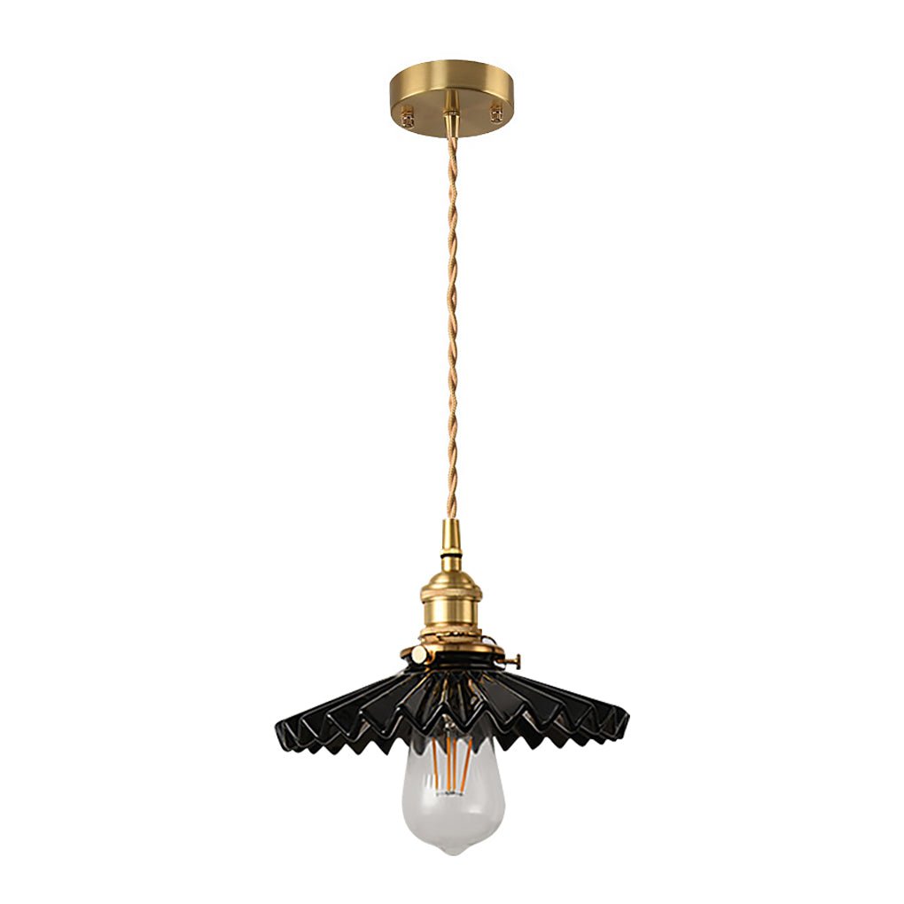 Nordic Vintage Ceramic Pleated Design Brass Led Pendent Lighting For Bedside Dining Table