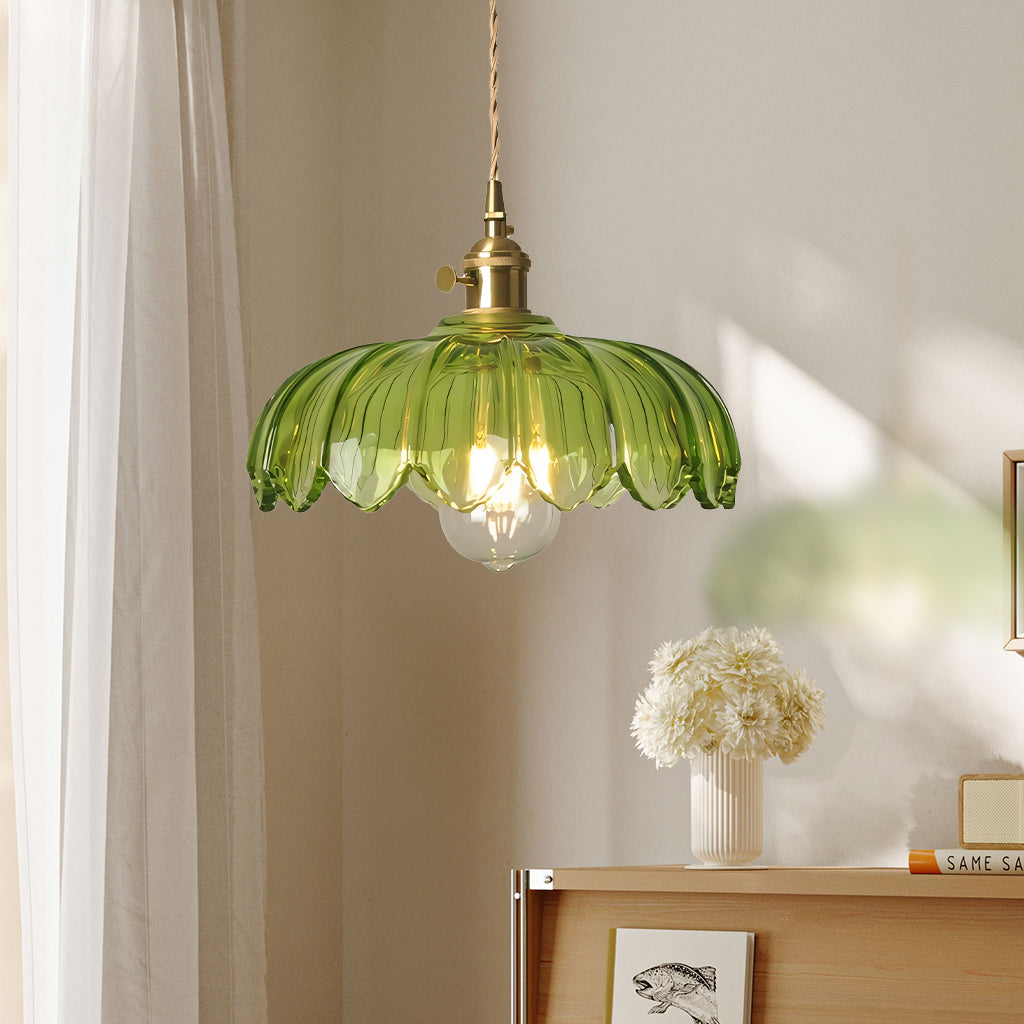 Dorian Vintage Tulip Glass Pendant Light | Floral Petal Hanging Lamp